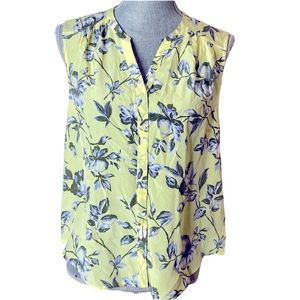 Joie Silk Sleeveless Yellow Button Front Floral Blouse Womens Size Large